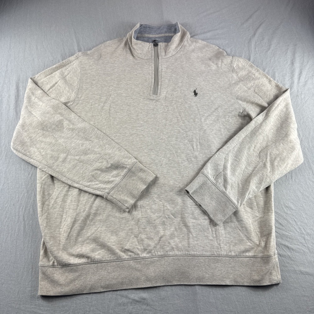 Polo Ralph Lauren Pullover Mens XL Oatmeal 1/4 Zip Sweatshirt Sweater Brown Pony - Picture 1 of 7